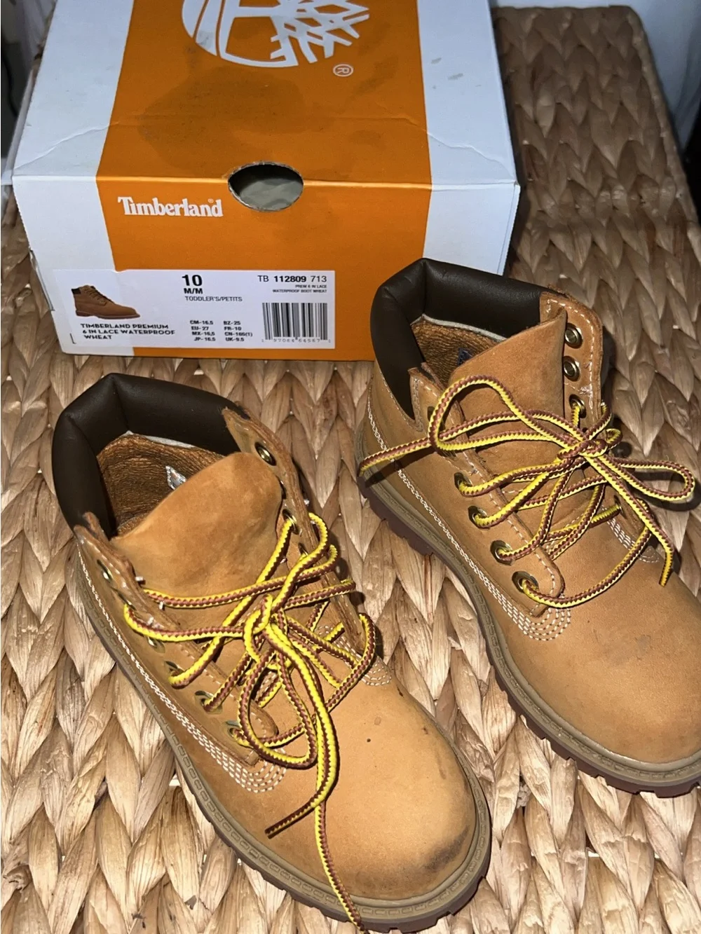 Timberland kids Wheat/Tan Boots with Yellow Accent Laces